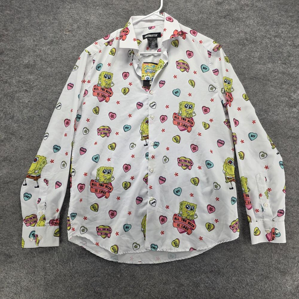 Suitmeister SpongeBob Shirt Mens Large White Valentine Hearts Nickelodeon